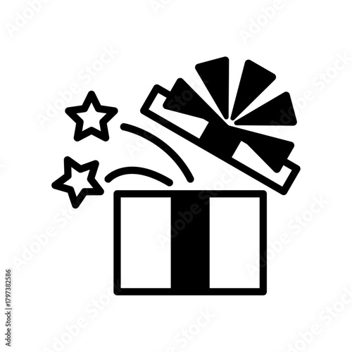 開封されたプレゼント箱のイラスト（モノクロ・リボンなし）