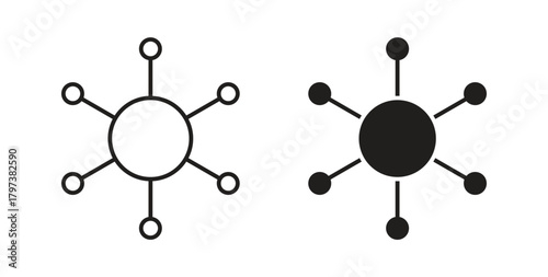 Chart connected icon glyph and line set thin line symbol concept.