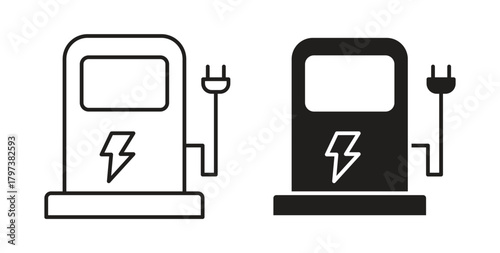 Charging station icon glyph and line set thin line symbol concept.