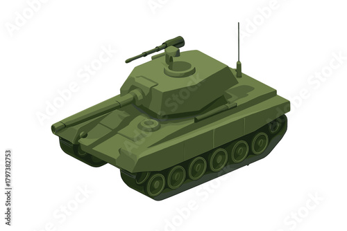 Heavy armored fighting vehicle military tank with cannon and turret in isometric view