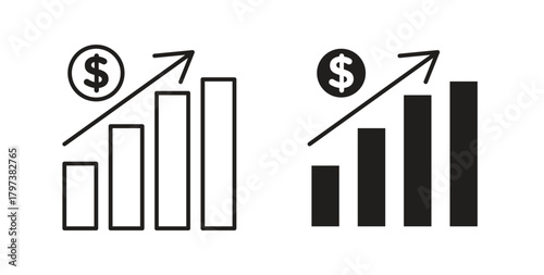 Chat arrow grow icon glyph and line set thin line symbol concept.