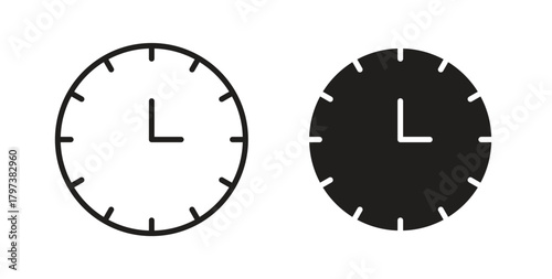 Clock icon glyph and line set thin line symbol concept.