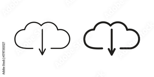 Cloud download icon glyph and line set thin line symbol concept.