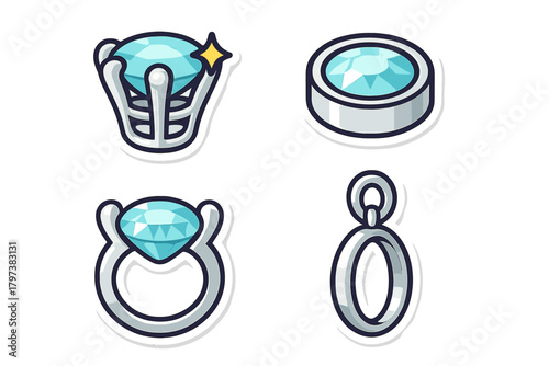 Collection of precious jewelry items featuring brilliant cut blue gemstones set in silver metal