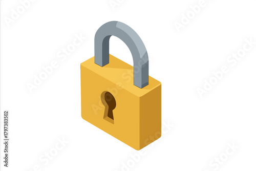 Bright yellow closed padlock with gray shackle and keyhole used as a universal security symbol