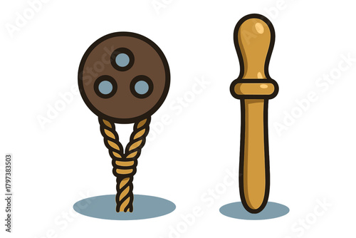 Classic duffel coat closure elements including a toggle button and a wooden peg