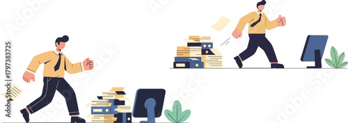 Retro Office Worker Escaping Burnout Playful Style Flat Vector Illustration