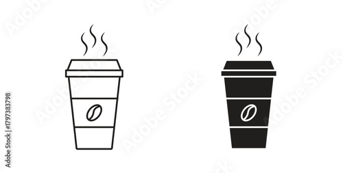 Coffee icon glyph and line set thin line symbol concept.