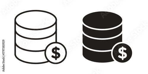 Coins icon glyph and line set thin line symbol concept.