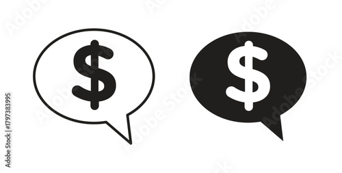 Comment dollar icon glyph and line set thin line symbol concept.