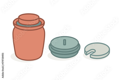 Traditional earthenware fermentation crock with lid and inner weight for pickling vegetables