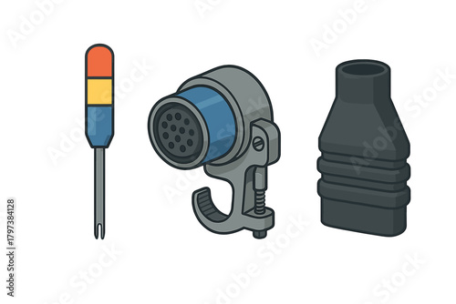 Industrial electronic components set including a multi-pin circular connector and protective boot