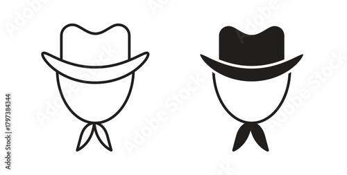 Cowboy icon glyph and line set thin line symbol concept.