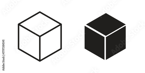 Cube icon glyph and line set thin line symbol concept.