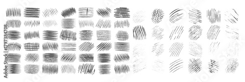 Doodle hand drawn hatching texture lines set.  Line crosshatch patterns, cross hatch texture vintage hand drawn. messy black crayon line. decorative signature, bold pencil sketch texture.