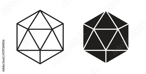 Dice d20 icon glyph and line set thin line symbol concept.