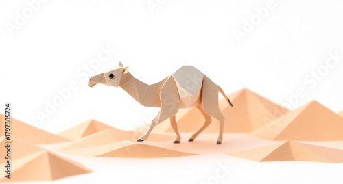 Cartoon illustration vector of a cute brown camel in the desert with a simple silhouette design
