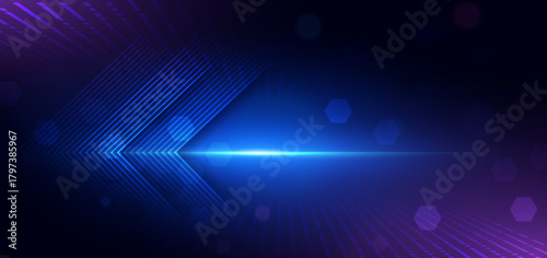 Technology futuristic digital arrow lines glowing network connection on dark background.