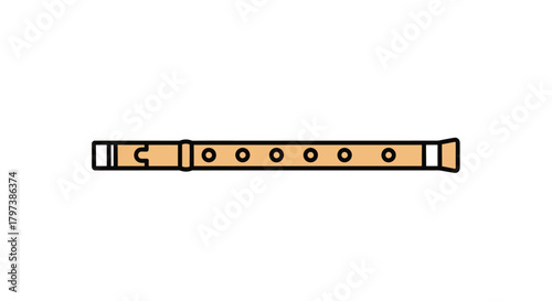 Simple Cartoon Illustration of a Wooden Recorder Flute.
