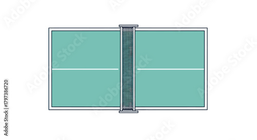 Overhead View of a Green Tennis Court with Net.