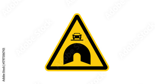 Yellow warning triangle sign indicating a tunnel ahead with a car symbol.