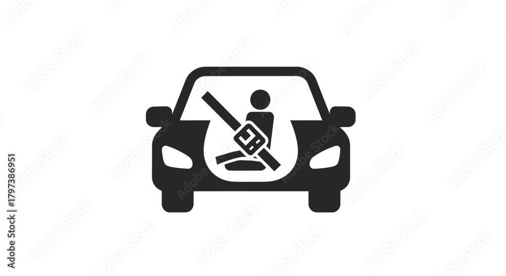 Fototapeta premium Black Car Icon with Seatbelt and Passenger Illustration.