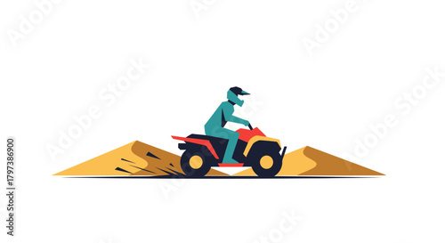 Person Riding a Red and Yellow ATV on Sand Dunes.