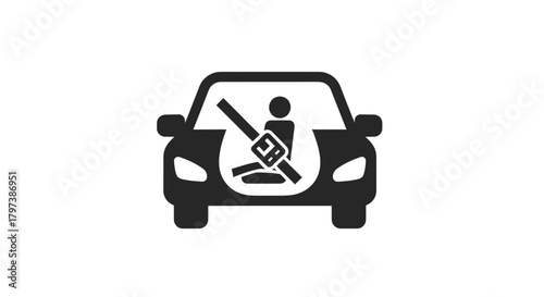 Black Car Icon with Seatbelt and Passenger Illustration.