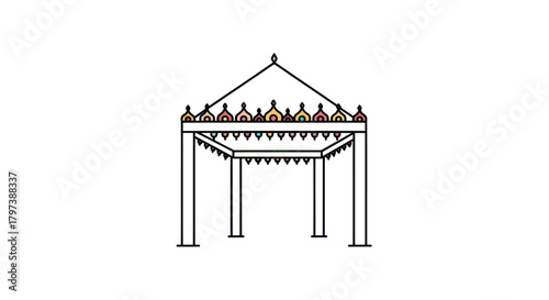 Minimalist Line Art Illustration of a Ceremonial Wedding Mandap Canopy.