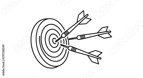 Black and White Dartboard with Three Darts Hitting Target.