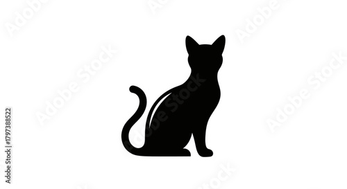 Elegant Black Cat Silhouette Sitting Upright.