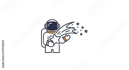 Astronaut holding a shooting star with a trail of stars.