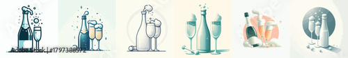 Sparkling Drink Toast Illustration – Elegant Minimalist New Year Vector. Vektor, design, minimalist, illustrations, set icon