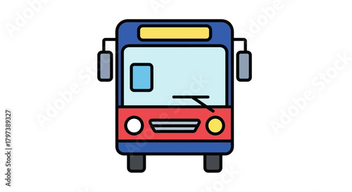 A cartoon bus is depicted in a flat frontfacing view