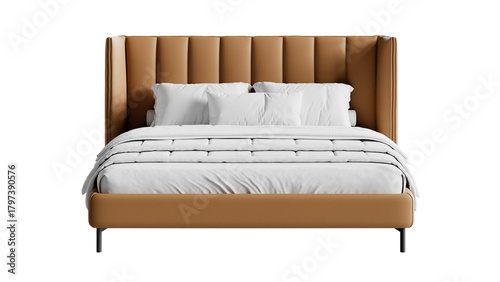 Cuadro en lienzo Modern double bed with bedding on a transparent background
