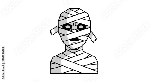 Cartoon Mummy Wrapped in Bandages with Visible Eyes and a Sad Expression.