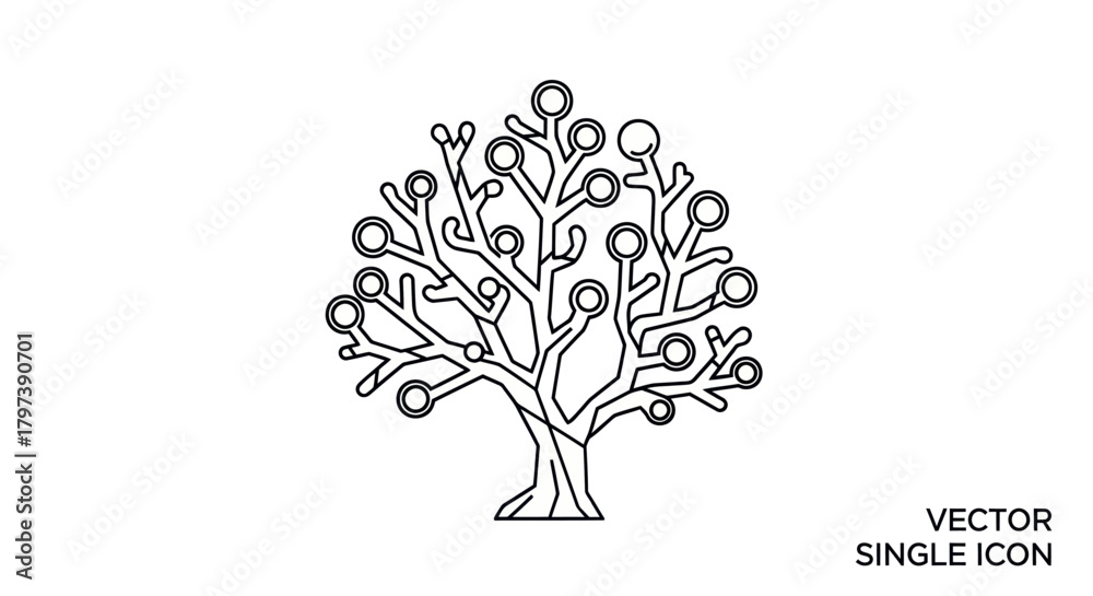 Obraz premium Stylized digital tree with glowing circular nodes on branches.