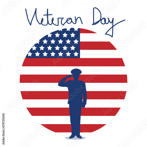 Veteran Day salute poster, Patriotic military tribute art, American flag hero design