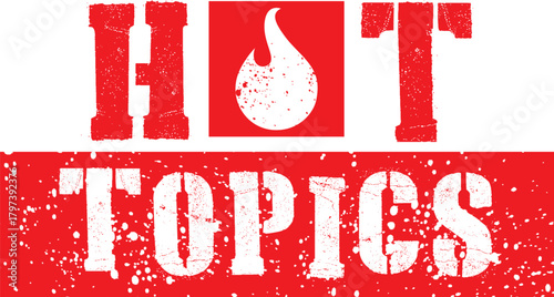 Red Distressed Hot Issue Label with Flame Icon