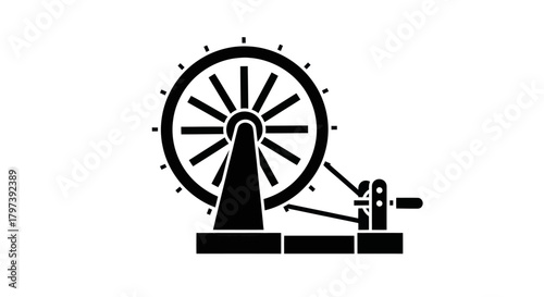 Vintage Industrial Spinning Wheel Machine Icon.