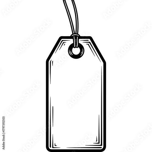 Vintage Woodcut Style Blank Tag Vector Asset with String for Christmas Labels, Gift Tags & Design Elements