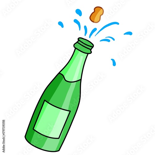 Colorful new year celebration icon set featuring champagne bottles,party hats,fireworks,confetti poppers and festive decoration,hand drawing cartoon style with bright colors