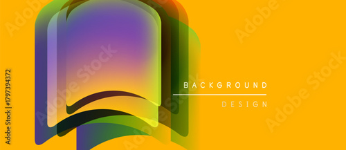 Abstract colorful layers over yellow backdrop. Modern design element, suitable for digital projects or print media. Simple, vibrant.
