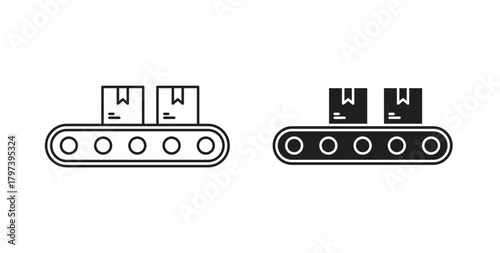 Conveyor belt icon in doodle and stroke style.