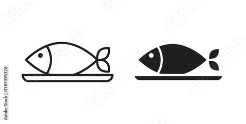 Cooked fish icon in doodle and stroke style.