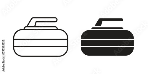 Curling stone icon in doodle and stroke style.