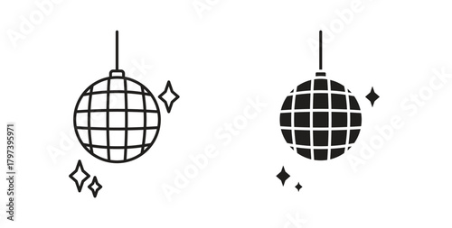 Disco ball icon in doodle and stroke style.
