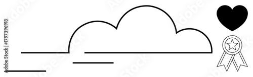 Abstract cloud with heart and star-ribbon element conveying themes thumbs up achievement, care, recognition, success, motivation, love, and service. Ideal for productivity, teamwork or simple flat