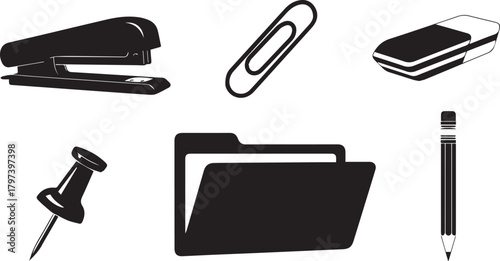 Assortment of Office Supplies in Silhouette stationery