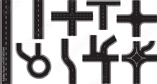 Assortment of road and junction elements for map design